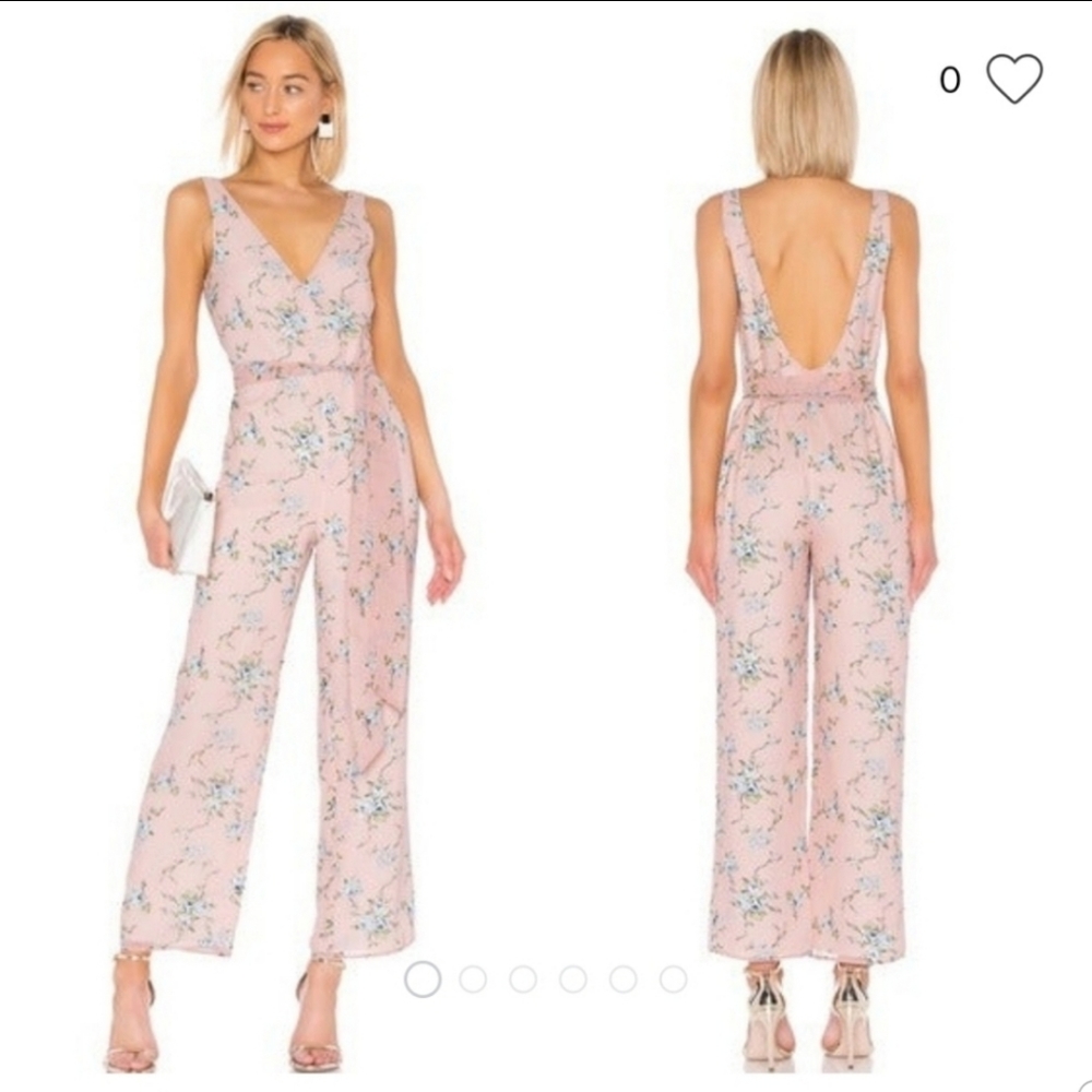 LPA Alina Margit V-neck Floral Pink Wide Leg Jumpsuit Size S Small